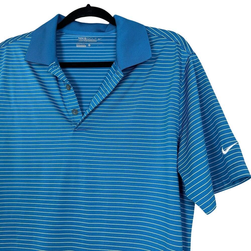 Nike Golf Polo Tour Performance Blue Striped Mens Size Large Dry Fit Active Wear
